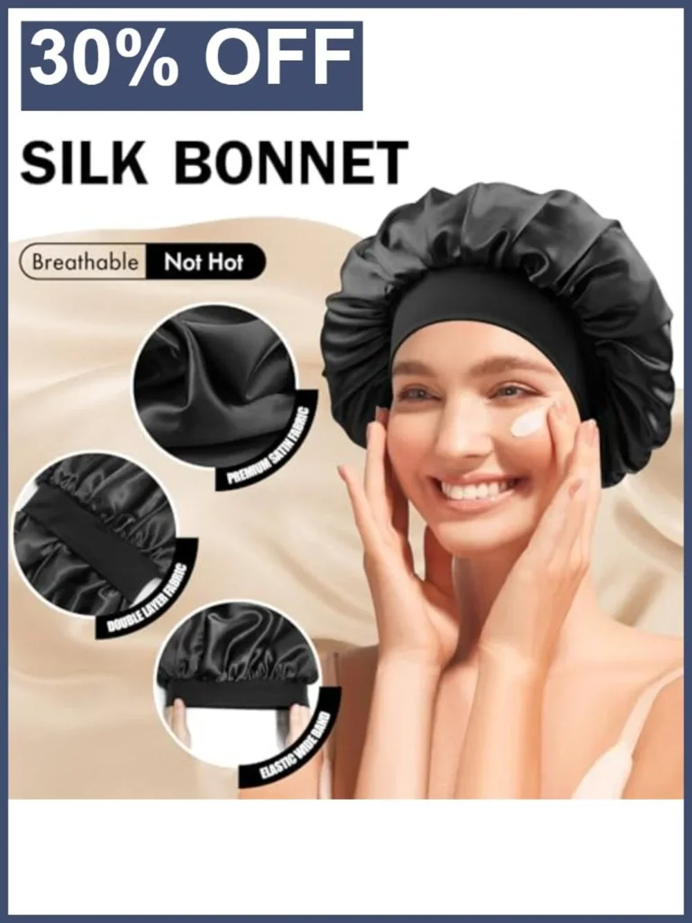 Satin Silk Bonnet for Hair, Double Layer Sleep Cap, One Size